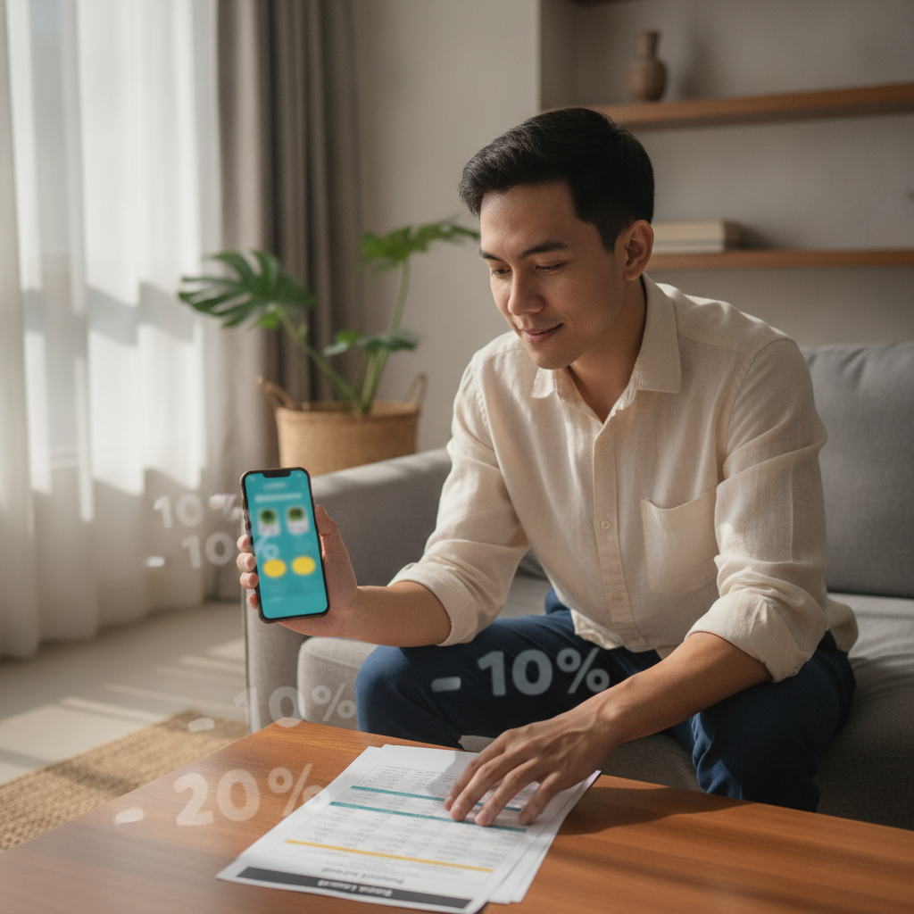 Filipino player comparing online casino bonus offers on mobile phone at home